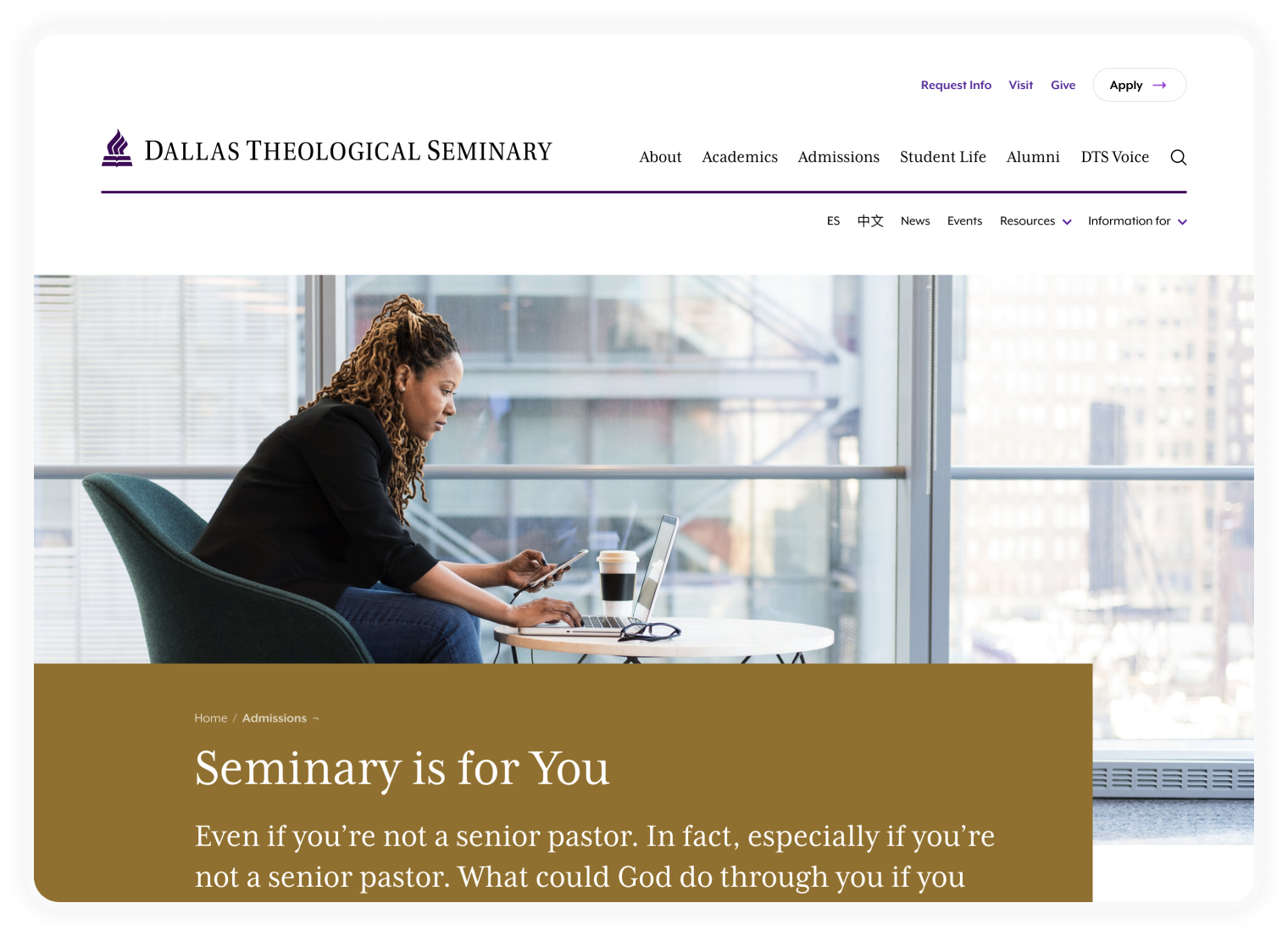 Dallas Theological Seminary screenshot of the Seminary is for You landing page